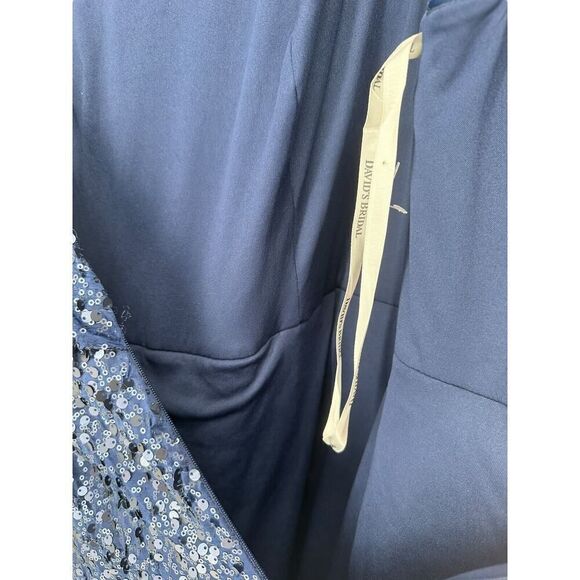 Davids Bridal Sequin Maxi Dress Navy Blue Size 1X Blouson Sleeveless Boat Neck - Picture 12 of 16